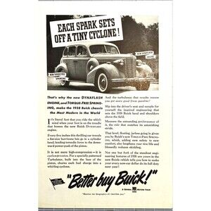 Buick "New 1938 Dynaflash Engine & Torque-Free Springing" Vintage Print Ad 1938